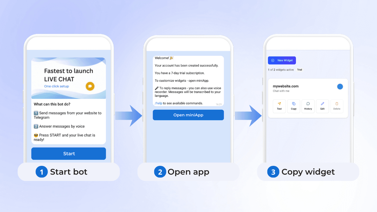 3-click setup instruction page
