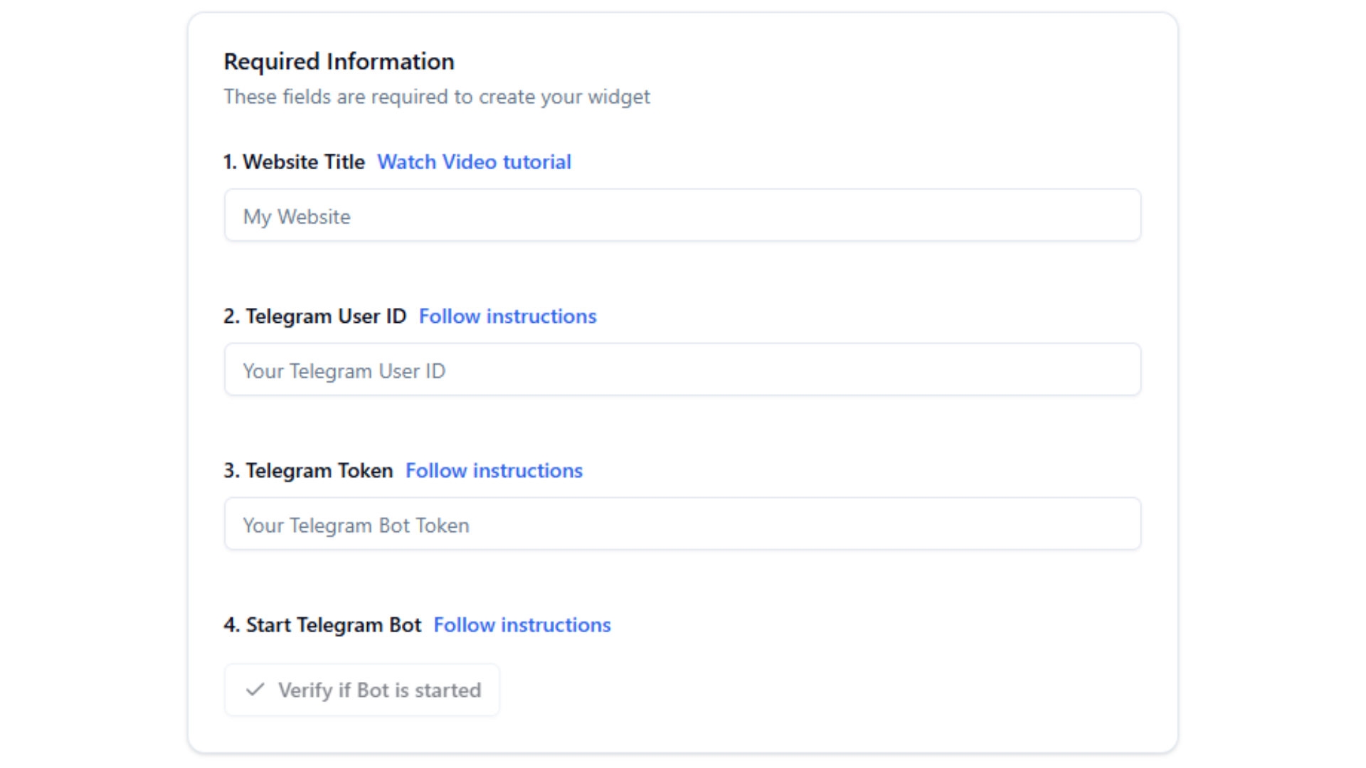 BirdyChat Chat Manager β Required Information fields for creating widget